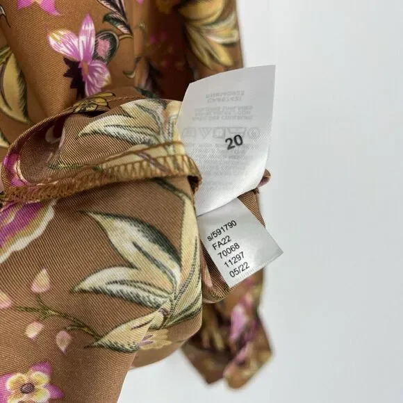 Loft Top Size Small Rust Mix Floral Print Long Sleeve Henley Top Puff Sleeve - Picture 10 of 10